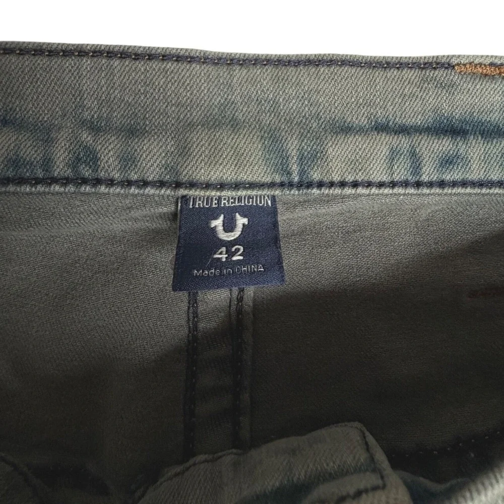 True Religion Ricky Relaxed Straight Cutoff Denim Shorts Olive Mens 42